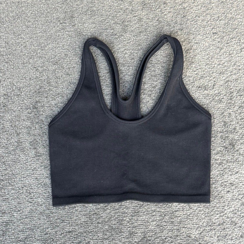 OFFLINE by Aerie Black Ribbed Seamless Racerback Sports Bra Size S/P 3443